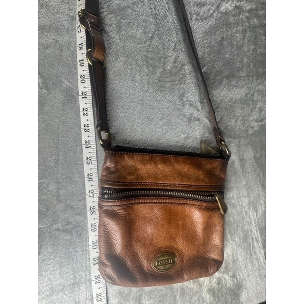 Fossil Crossbody Bag Women's S Brown Leather Messenger Vintage Style Zip Pocket - Picture 4 of 9